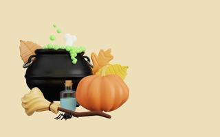 3d illustration of happy halloween with autumn leaves photo