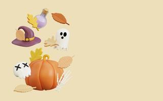 3d illustration of happy halloween with autumn leaves photo
