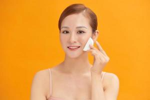 Cotton pad woman face remove make upnatural helthy skin casual fresh photo