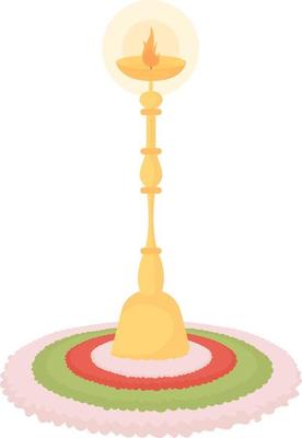 Rangoli candle holder semi flat color vector object. Editable element. Full sized item on white. Gold Diwali decoration simple cartoon style illustration for web graphic design and animation