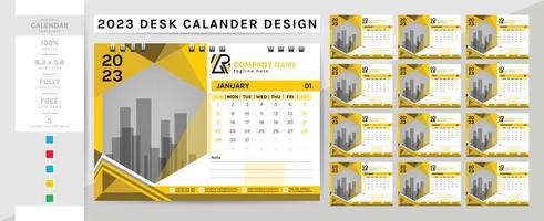 Calendario de escritorio elegante y creativo y plantilla de diario planificador para el año 2023. vector