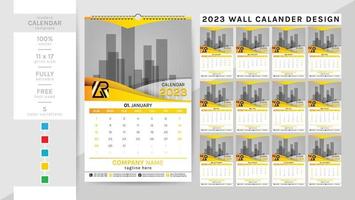 Creative elegant wall calendar template for the 2023 year. The week starts on Sunday.