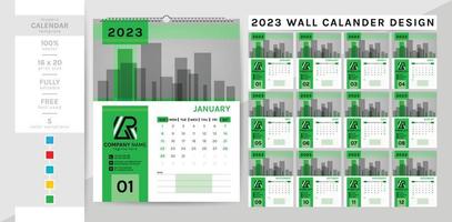 plantilla de calendario de pared elegante y creativa para el año 2023. la semana comienza el domingo. vector