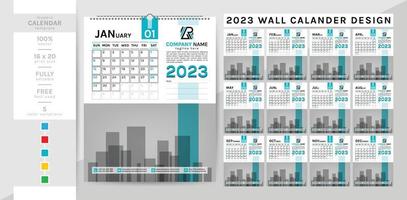 plantilla de calendario de pared elegante y creativa para el año 2023. la semana comienza el domingo. vector