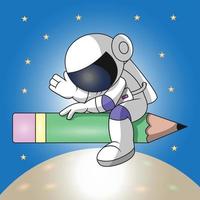 an astronaut is riding a pencil vector