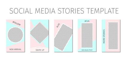 Social media stories template. Set of 5 layout story for bloggers and SMM. Pink and blue pastel color palette. Easy to edit web banners for mobile application. vector