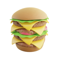 3D rendering XL size hamburger on transparent background png