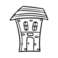 Cute house outline doodle cartoon style vector illustration for coloring book