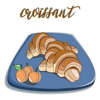 croissants y albaricoques en el plato vector