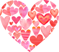 Beautiful heart made of watercolor hearts. Transparent PNG clipart