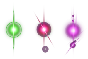 ensemble de fusées éclairantes transparentes colorées, éclatement réaliste de la collection de lumière, collection de lumières colorées png