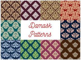 Damask floral seamless patterns set vector