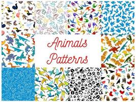 conjunto de patrones sin fisuras de animales y pájaros vector