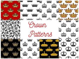 Royal crowns seamless patterns vector