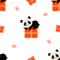 Seamless pattern with cute panda on gift png