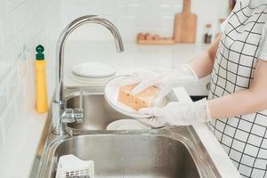 Washing dishes. Washing the plate. photo