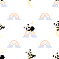 Seamless pattern with panda, moon and rainbow png