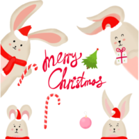 Cute Christmas card with Rabbits, PNG set for Christmas