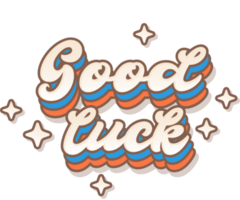 Good Luck. Colorful Retro Cartoon Sticker text With Twinkle Star png