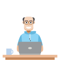 man using laptop for work from home wear short hoodie png