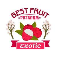 Lychee fruit with blooming lichee trees emblem vector