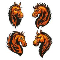 Horse head in fire shape heraldic icons vector