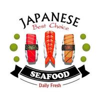 restaurante japonés de mariscos y cartel de bar de sushi vector