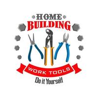 Work tools for home repair, building vector emblem