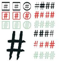 Hashtag signs. Number sign, hash, or pound sign. Collection of 33 symbols isolated on a white background. vector