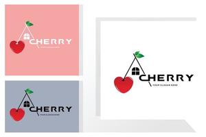 Cherry Fruit logo, Red Colored plant vector illustration, Fruit Shop Design, Company, Sticker, Product Brand