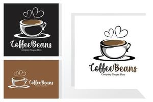 diseño de logotipo de bebida de grano de café en ilustración de vector de color marrón