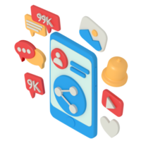 3d illustration of share on social media with phone png