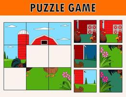 Jigsaw puzzle game with rooster and hen vector