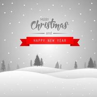 Merry christmas and happy new year greeting card with red ribbon vector