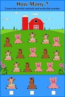 Education counting game of animals for preschool children vector