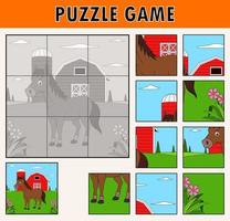 Jigsaw puzzle game with cute horse animal vector