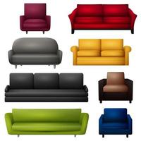 Sofa and couches colorful cartoon isolated on white background vector