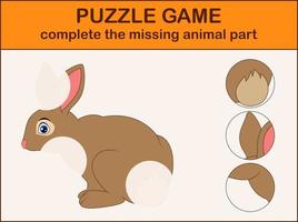 Cute rabbit cartoon. Complete the puzzle and find the missing parts of the picture vector