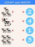 Count and match cow cartoon. Math educational game for children vector