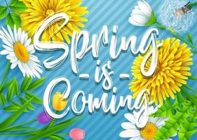Spring background with several flower wreath. vector illustration
