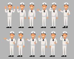 Set of a sailor man cartoon character in different poses. Vector illustration in a flat style