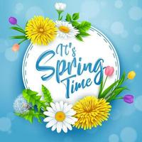 Spring background with several flower wreath. vector illustration