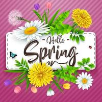 Spring background with several flower wreath. vector illustration