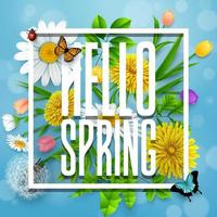 Spring background with several flower wreath. vector illustration