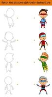hacer coincidir el conjunto de imágenes de niños superhéroes de personajes vector