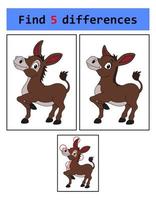 Find 5 differences Donkey vector