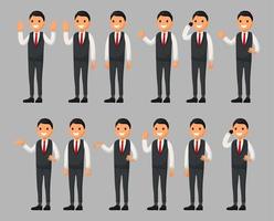 conjunto de un personaje de dibujos animados de hombre de negocios en diferentes poses. ilustración vectorial en un estilo plano vector