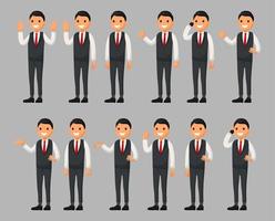 Set of a businessman cartoon character in different poses. Vector illustration in a flat style