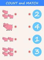 Count and match pig cartoon. Math educational game for children vector