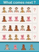 What comes next educational activity game for preschool children with farm animals vector